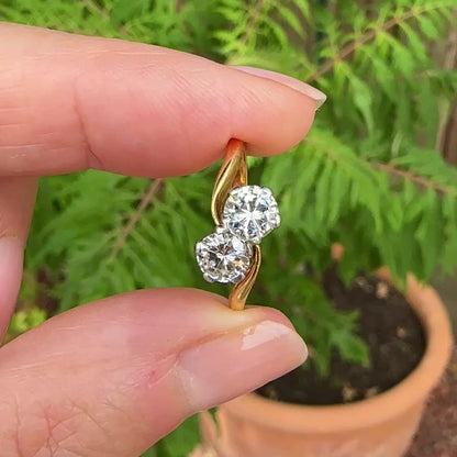 Vintage Toi et Moi two stone natural diamond ring 1.00ct - with Valuation