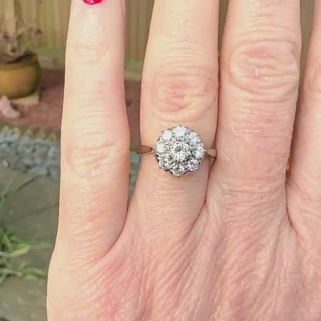 Vintage Platinum natural diamond cluster engagement ring 0.80 carat