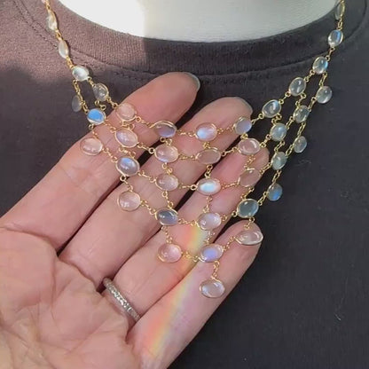 Stunning vintage 14ct & 9ct gold moonstone fringe festoon necklace