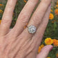 Vintage 9ct white gold 'Faux diamond' halo cluster ring ~ Daisy flower ring