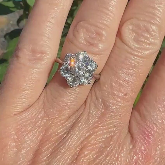 Vintage 18ct white gold diamond statement cluster ring 2.20 carat ~ Independent Valuation