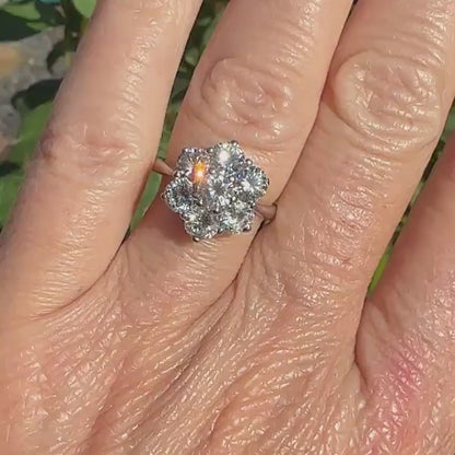 Vintage 18ct white gold diamond statement cluster ring 2.20 carat ~ Independent Valuation