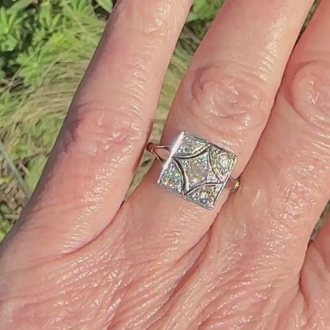 Antique Art Deco old mine cut diamond square cluster ring c1920's