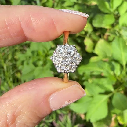 Vintage 18ct platinum natural diamond cluster halo ring 0.77ct c1960's