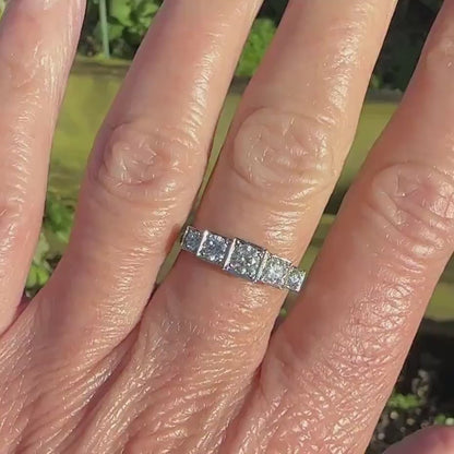 Art Deco style platinum square set diamond five stone ring 0.80ct