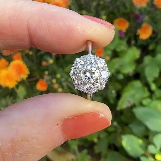 Antique Platinum old transitional cut diamond halo cluster ring 1.00ct