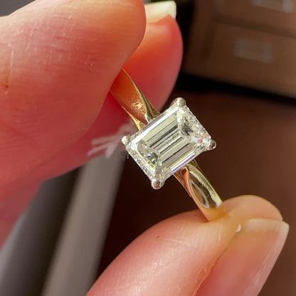 Vintage 18ct gold Emerald cut Diamond solitaire engagement ring 0.75 ~ With Valuation
