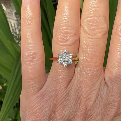 Vintage 18ct natural diamond flower cluster halo ring 0.77ct