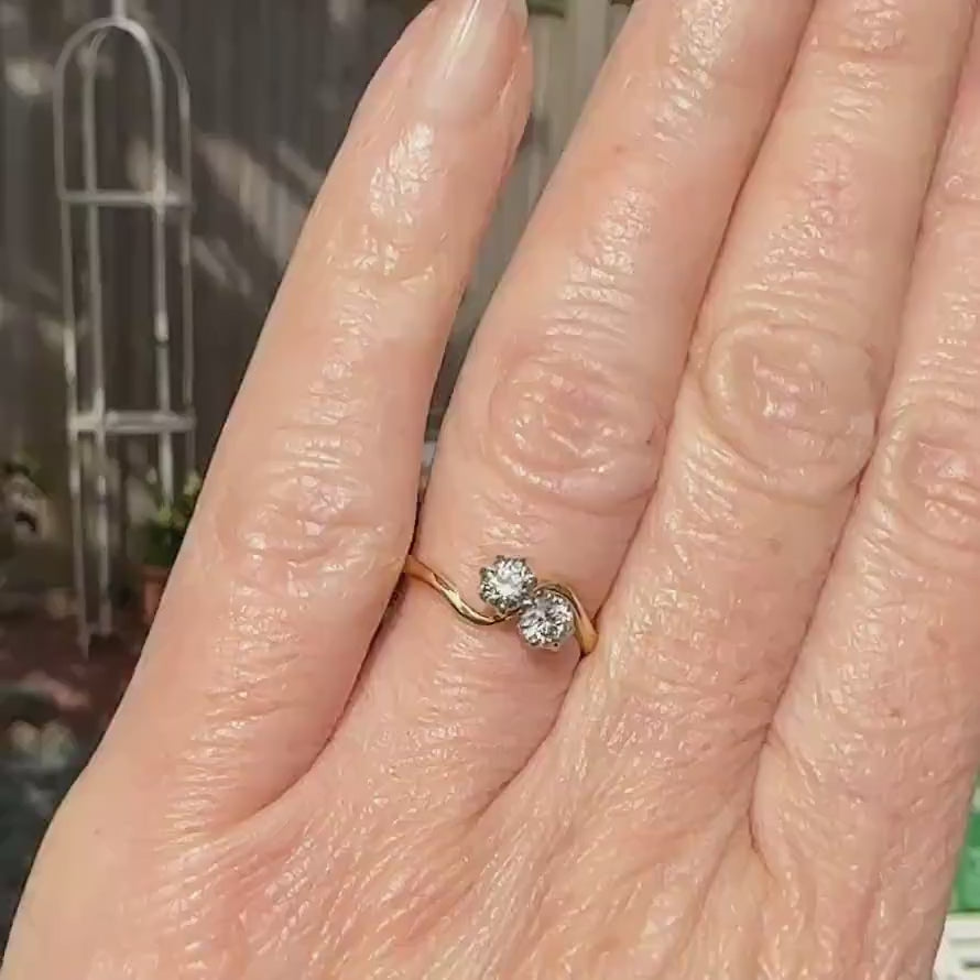 Antique Edwardian 18ct Platinum Two stone natural diamond ring 1910-1920s ~ Moi et Toi  ~ 0.50ct ~ Wedding anniversary