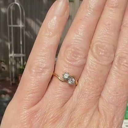 Antique Edwardian 18ct Platinum Two stone natural diamond ring 1910-1920s ~ Moi et Toi  ~ 0.50ct ~ Wedding anniversary
