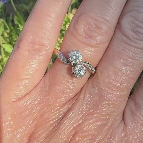 Vintage 18ct Platinum natural diamond Toi et Moi ring 0.50ct c1940