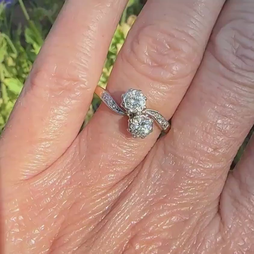 Vintage 18ct Platinum natural diamond Toi et Moi ring 0.50ct c1940