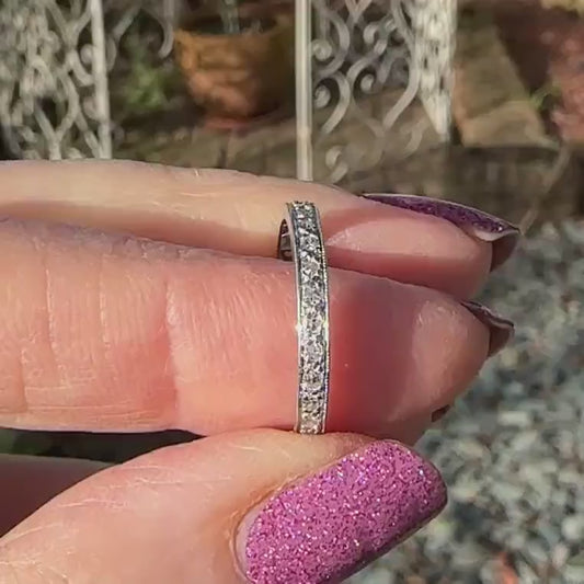 Antique Art Deco Platinum Diamond Eternity Ring - Wedding Band 1920s, Size L 1/2