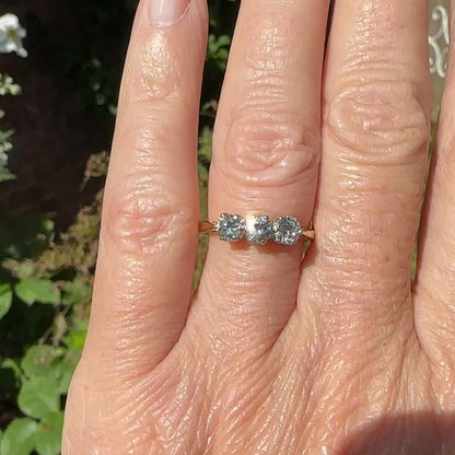 Vintage natural diamond three stone trilogy ring 0.75ct