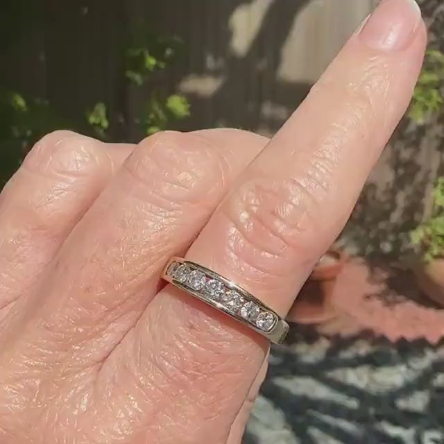 Vintage 9ct gold natural Diamond five stone half eternity - wedding band 0.75ct
