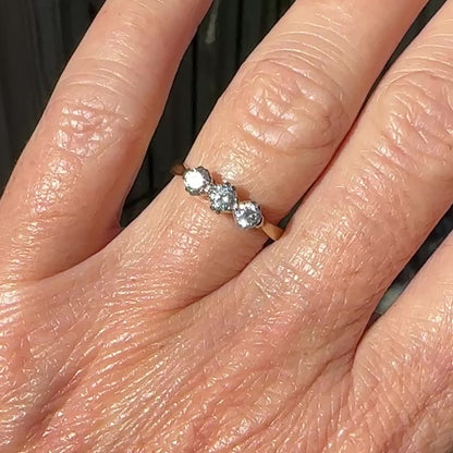 Vintage 18ct natural diamond three stone trilogy ring by 'Fred E Ullmann' 0.44ct