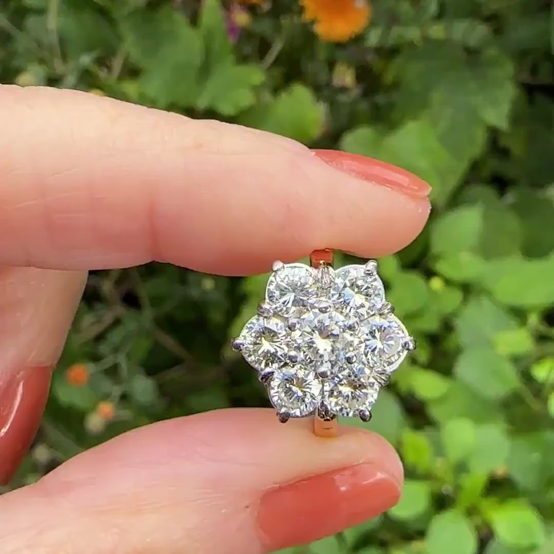Vintage statement natural diamond cluster ring 18ct gold 2.20 carat ~ Independent Valuation