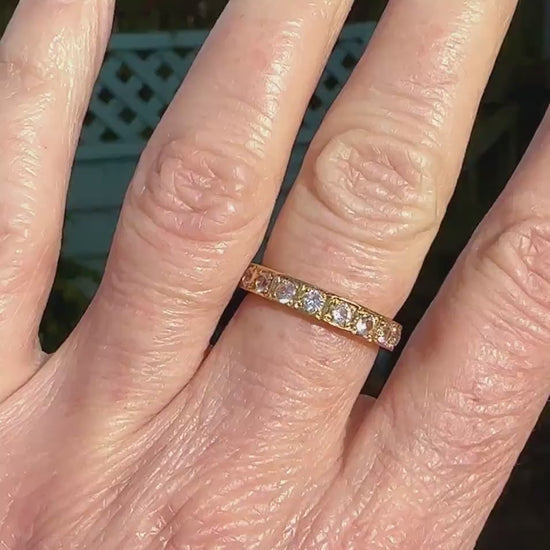 Vintage Art Deco 18ct yellow gold white sapphire/spinel full eternity wedding band 1.00ct