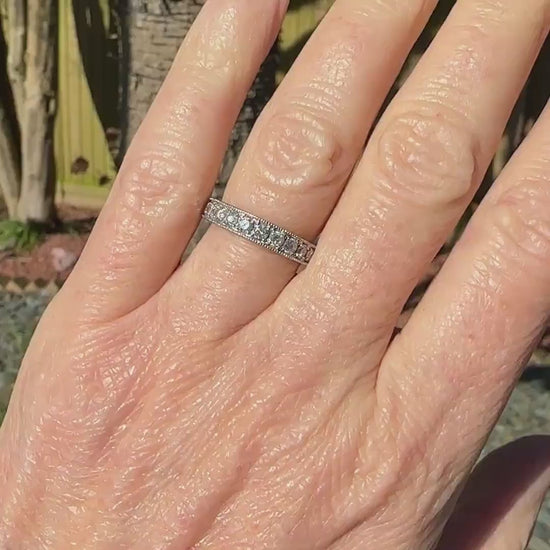 Vintage Platinum natural Diamond pave set half eternity wedding ring 0.50ct