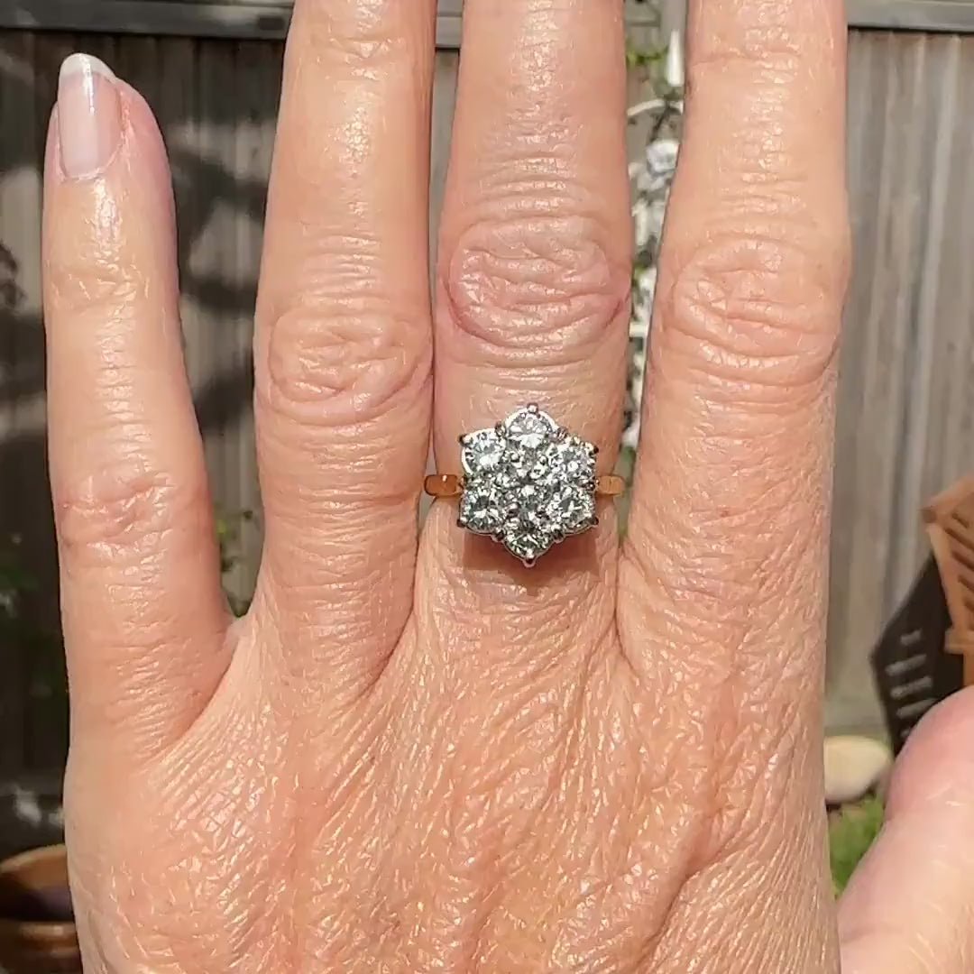 Vintage statement natural diamond cluster ring 18ct gold 2.20 carat ~ Independent Valuation