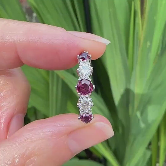 Antique 18ct ruby and old brilliant cut diamond five stone ring