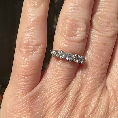Antique 18ct platinum natural old cut diamond five stone ring 0.75ct
