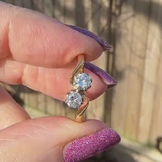 Vintage 18ct Toi et Moi two stone natural diamond ring 0.40ct