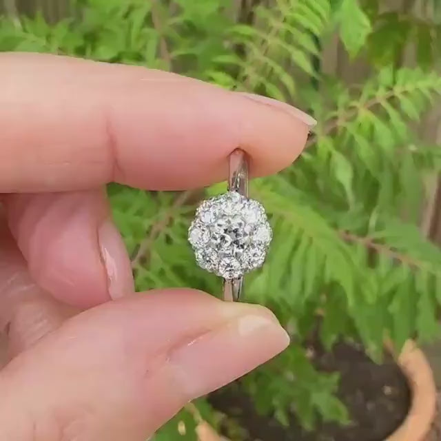 Antique 18ct Platinum old cut diamond halo cluster ring 0.65ct