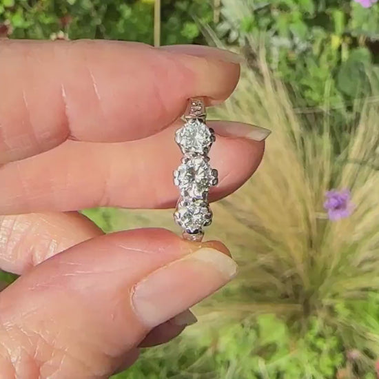 Vintage 18ct natural diamond three stone trilogy ring 0.75ct ~ Millennium Hallmark