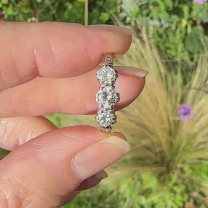 Vintage 18ct natural diamond three stone trilogy ring 0.75ct ~ Millennium Hallmark