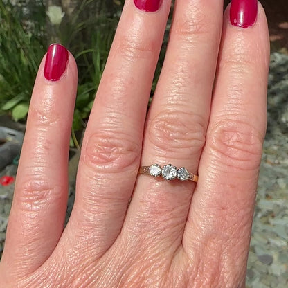 Vintage 18ct old cut diamond three stone trilogy ring 0.50ct ~ c1930's