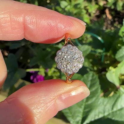 Antique 18ct Platinum old cut diamond cluster ring 0.40ct c1900-1910's