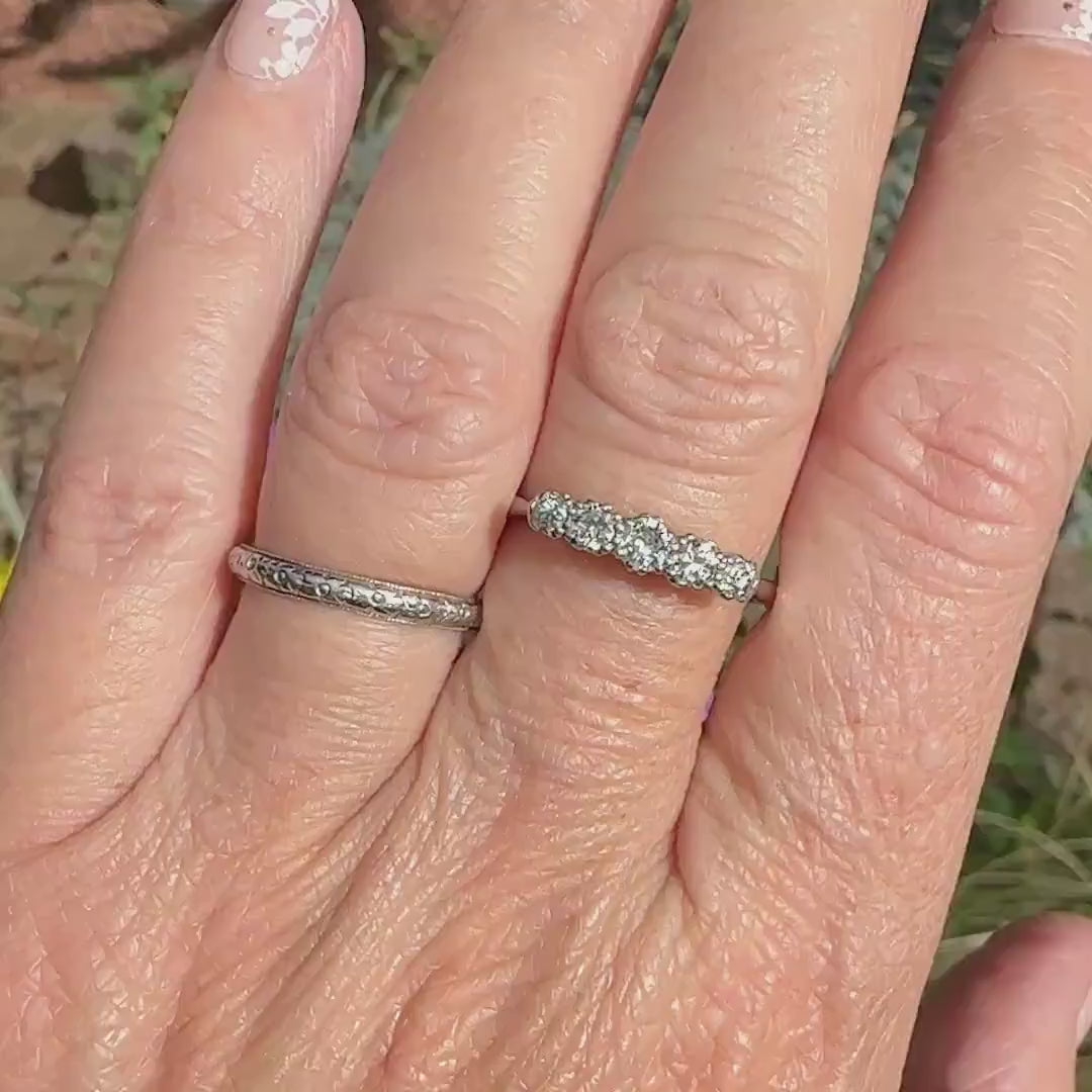 Antique natural old cut diamond five stone ring 0.45ct - 18ct white gold & platinum