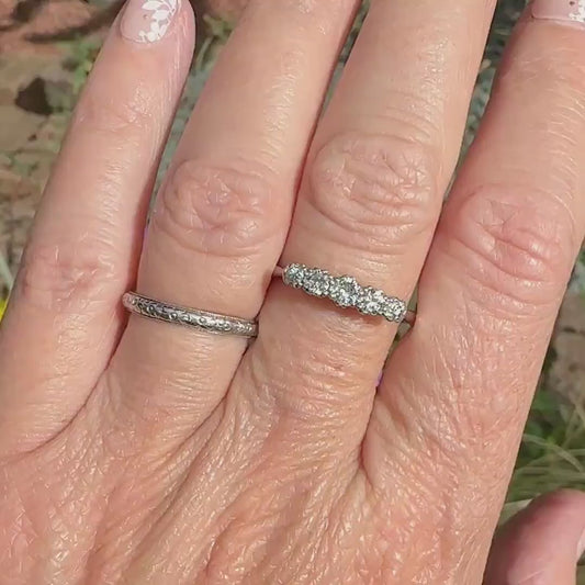 Antique natural old cut diamond five stone ring 0.45ct - 18ct white gold & platinum