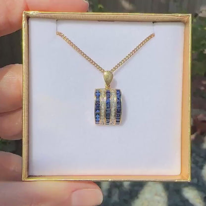 Vintage 18K gold Sapphire and diamond five row pendant