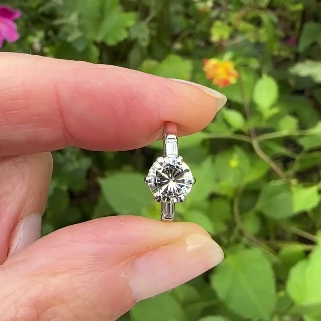 Vintage Platinum brilliant cut natural diamond solitaire ring 0.80 carat.