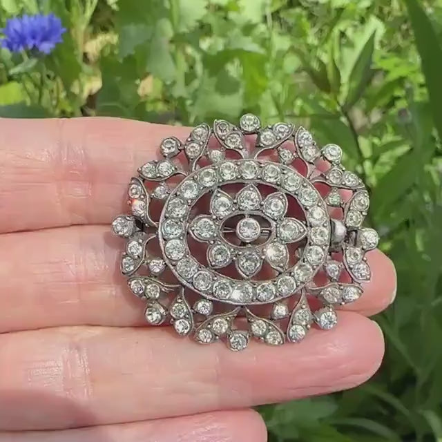 Antique silver paste brooch - Large Victorian-Edwardian pin