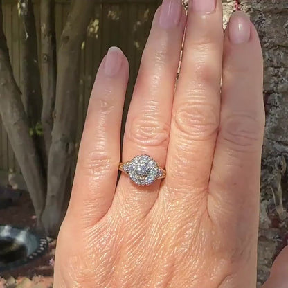 Vintage 18ct natural diamond cluster halo ring 0.87 carats