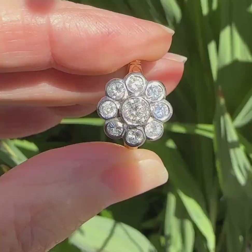 Vintage 18ct natural diamond cluster engagement ring 1.46 carat - Dated 1996