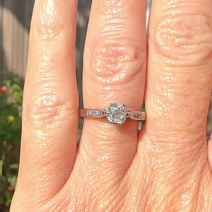 Vintage 18ct white gold old cushion cut diamond solitaire ring