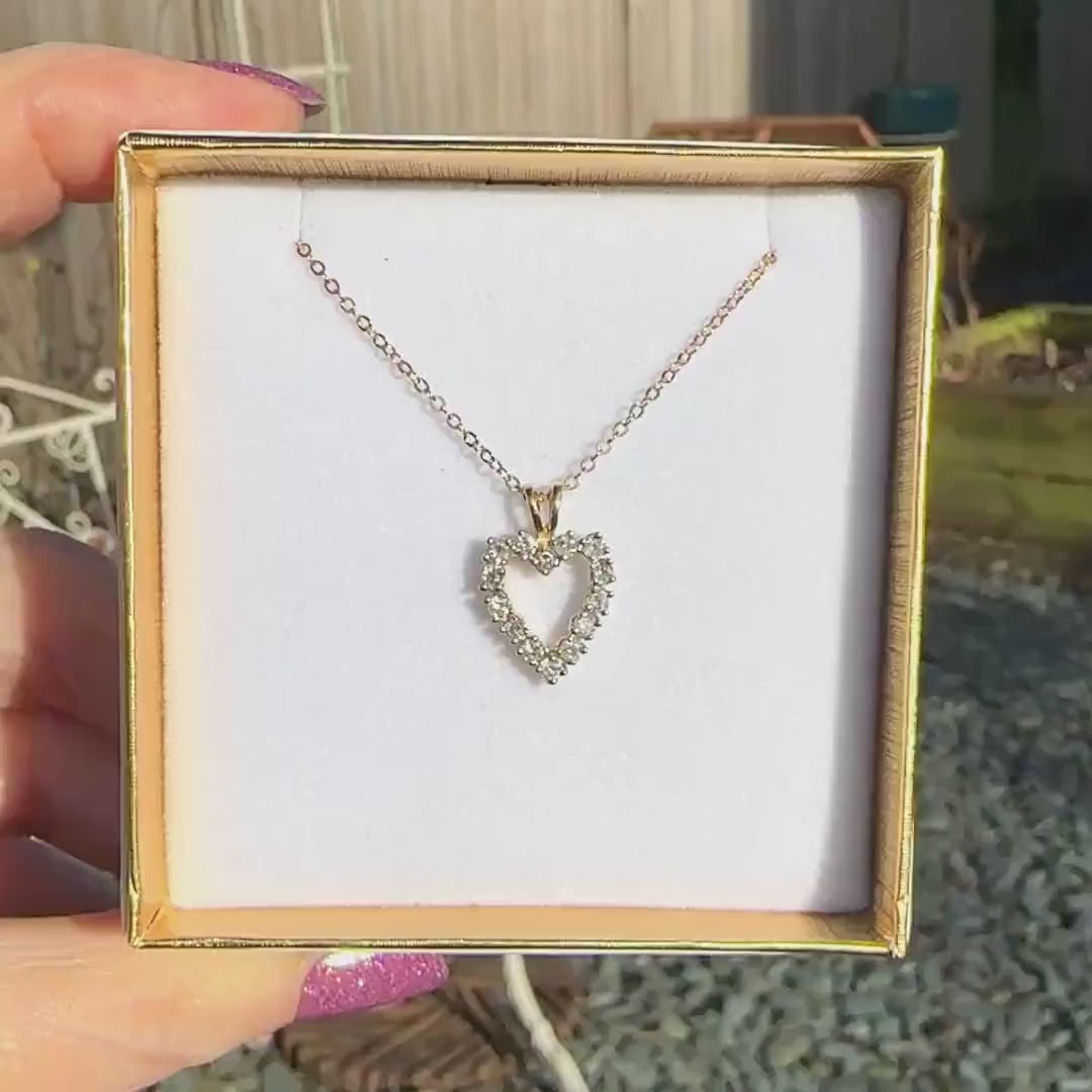 Vintage 18ct gold diamond heart pendant & 9ct gold chain