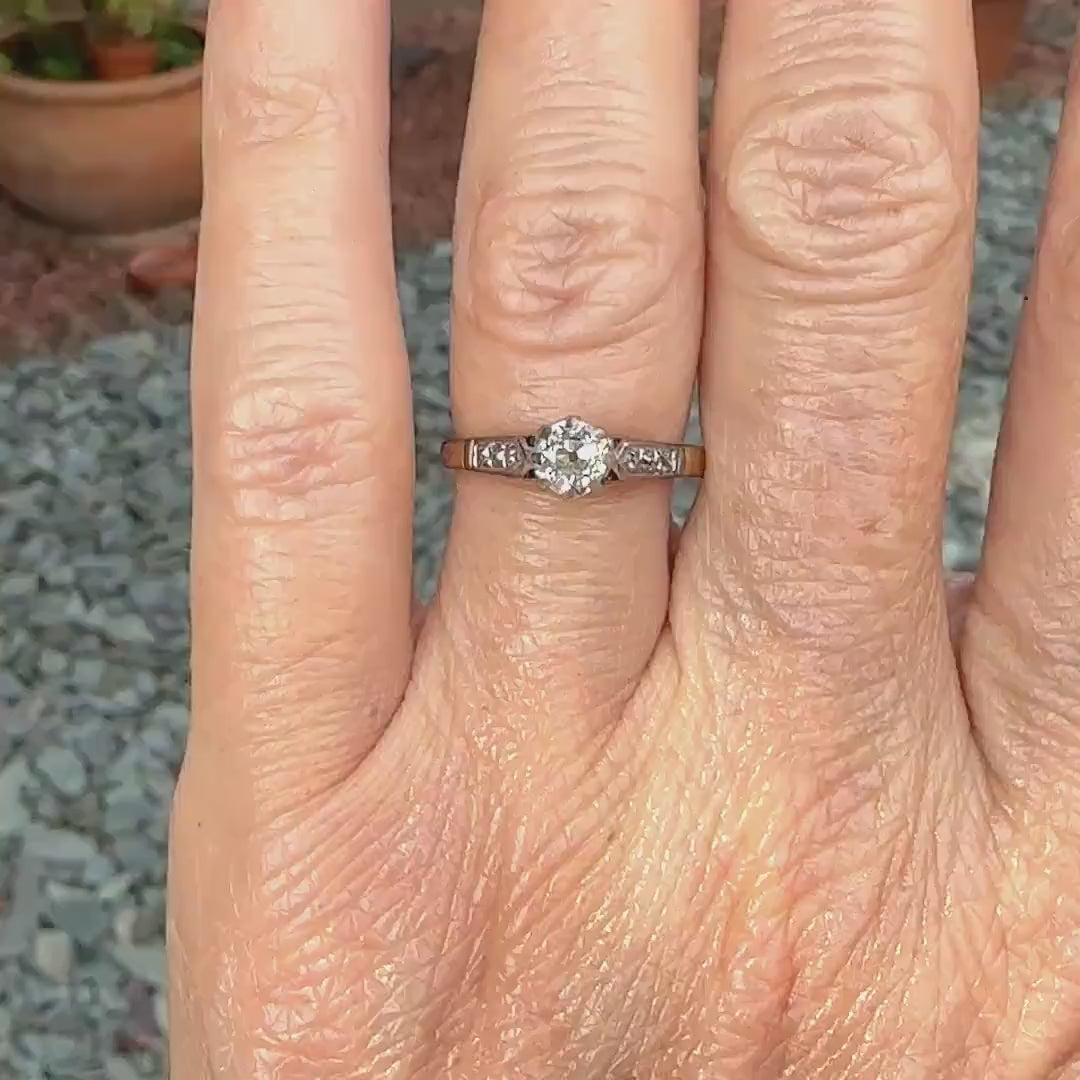 Antique 18ct old mine cut diamond solitaire engagement ring 0.40ct 1910's