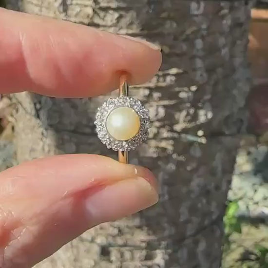 Antique Edwardian Pearl Diamond Daisy Cluster Ring - 18ct Gold & Platinum - Engagement - Anniversary