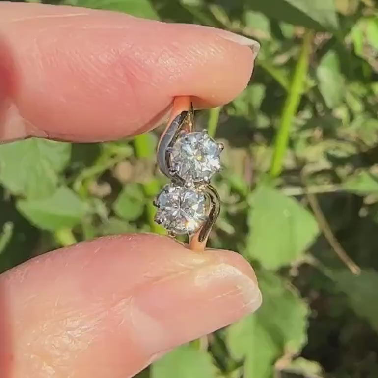 Vintage 18ct Platinum Toi et Moi two stone natural diamond ring 0.76ct