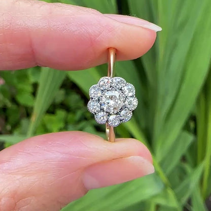 Antique 18ct Platinum old cut diamond daisy cluster ring 0.50ct c1910's