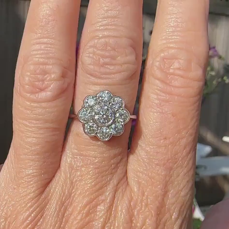 Vintage Platinum natural diamond cluster engagement ring 1.62 carat ~ Independent Valuation