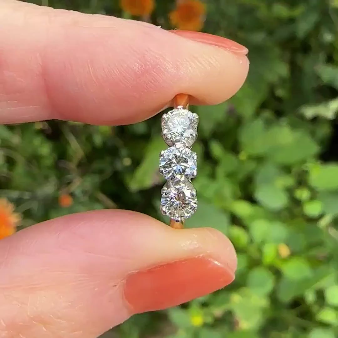 Vintage natural diamond three stone trilogy ring 0.75ct