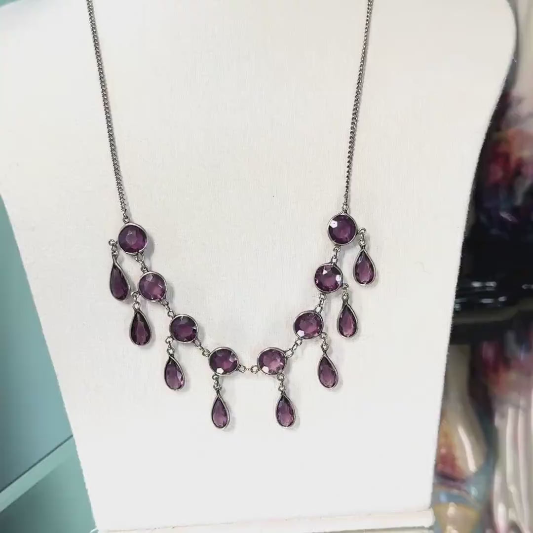 Vintage amethyst paste fringe/festoon necklace c1910-20's