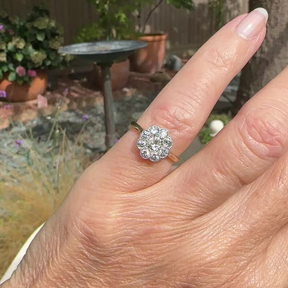 Antique Edwardian 18ct platinum diamond daisy flower ring c1900