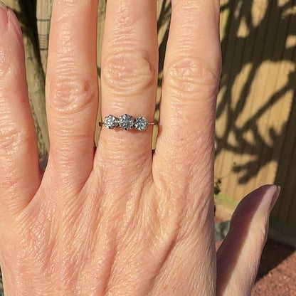 Antique Platinum natural diamond three stone trilogy ring 0.90ct